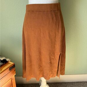 WAYF Ribbed Knit Skirt with Slit Size Small Color Burnt Orange